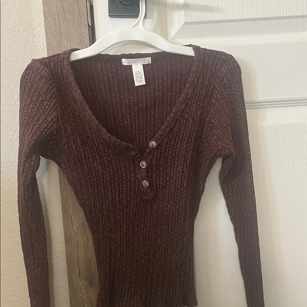 Full Tilt Maroon Ribbed Knit Top